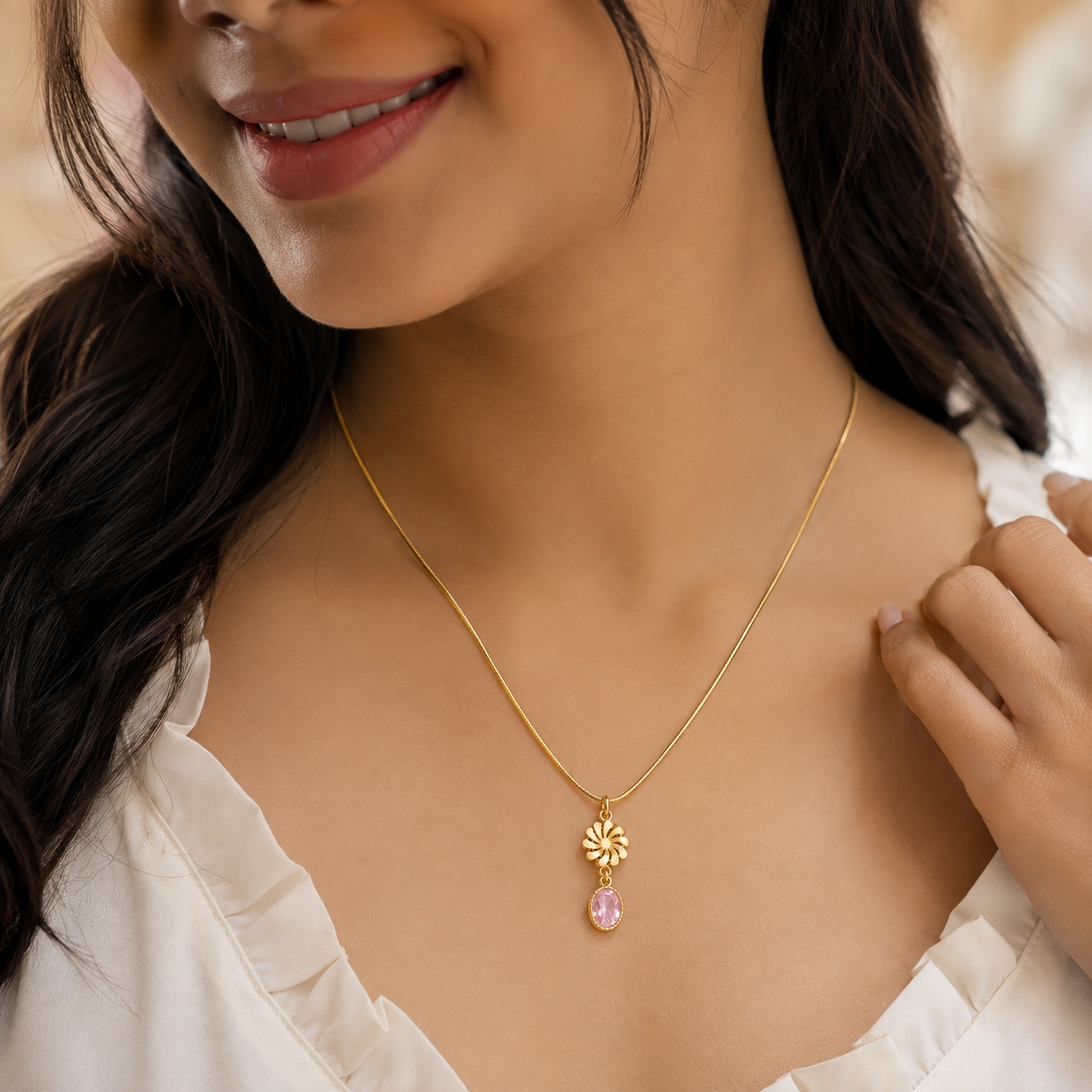 Pink Blossom Drop Pendant Necklace